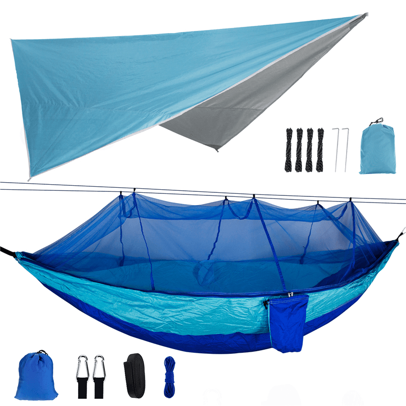 260X140Cm Double Person Camping Hammock with Mosquito Net + 300X260Cm Awning Outdoor Camping Travel Max Load 300Kg - MRSLM