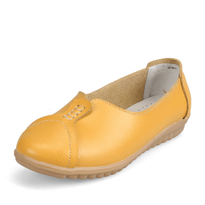 Women Casual Soft Leather Flat Shoes Driving Slip-Ons Comfortable Loafers - MRSLM