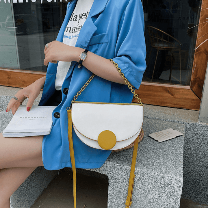 Women Chains Irregular Shape Saddle Bag Shoulder Bag - MRSLM