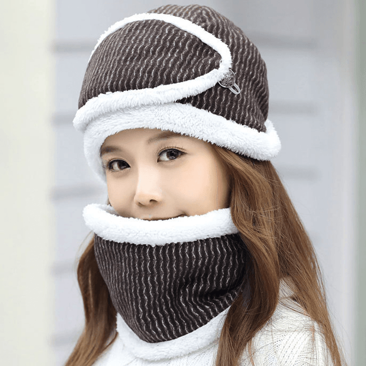 Women Thick Fleece Liner Multipurpose Knitted Hat Scarf - MRSLM