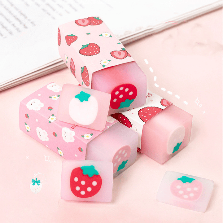 Lovely Strawberry Sandwich Eraser Portable Wipe Clean Eraser Drawing Writing Rubber Student Stationery - MRSLM