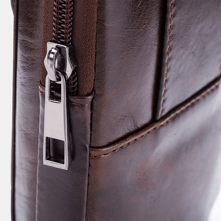 Bullcaptain Genuine Leather Vintage Zipper Phone Bag Waist Bag for Business Bag - MRSLM