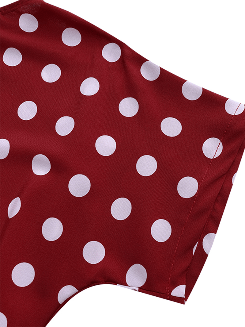 Polka Dot Crew Neck High Low Causal Blouse - MRSLM