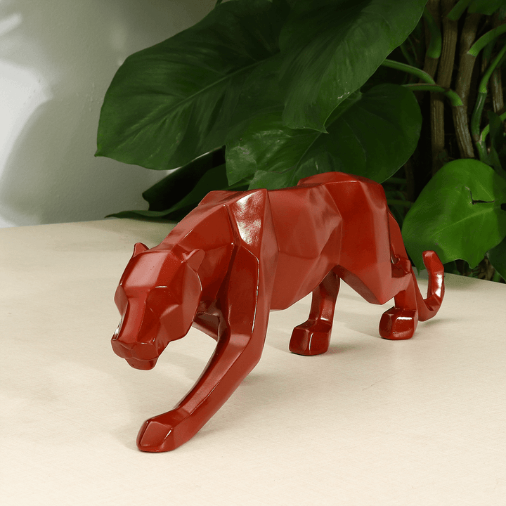 Geometric Leopard Art Sculpture Statue Figure Ornament Resin Panther Home Office Decorations - MRSLM