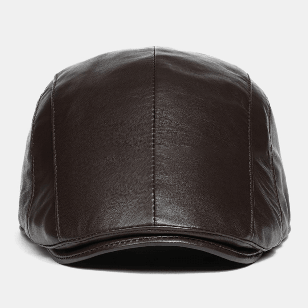 Men Sheepskin Autumn Winter Thin Breathable Beret Cap Casual Outdoor Adjustable Sunshade Forward Caps Flat Hat - MRSLM