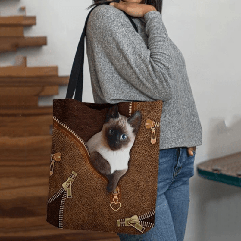 Women Canvas Cute 3D Three-Dimensional Cat Pattern Casual Shoulder Bag Handbag Tote - MRSLM