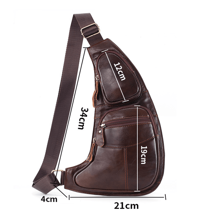 Men Genuine Leather Multi-Pocket Chest Bag Crossbody Bag Shoulder Bag for Outdoor - MRSLM