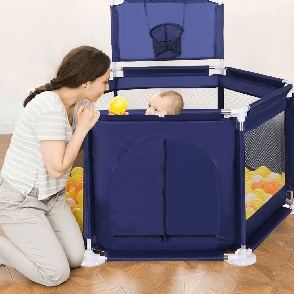 6 Sided Foldable Baby Playpen Playing House Interactive Kids Toddler Room with Safety Gate - MRSLM