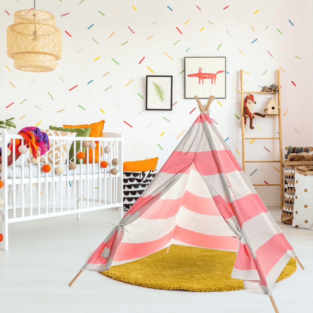 160Cm Bestgoods Miller Kids Toddler Play Tent Teepee 100% Natural Cotton Canvas Play House Children Baby Playing Sleeping Tent with Carrying Bag - MRSLM