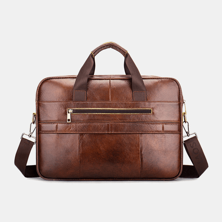 Men Genuine Leather Retro Business Multi-Function 13 Inch Laptop Bag Handbag Briefcase Crossbody Bag - MRSLM