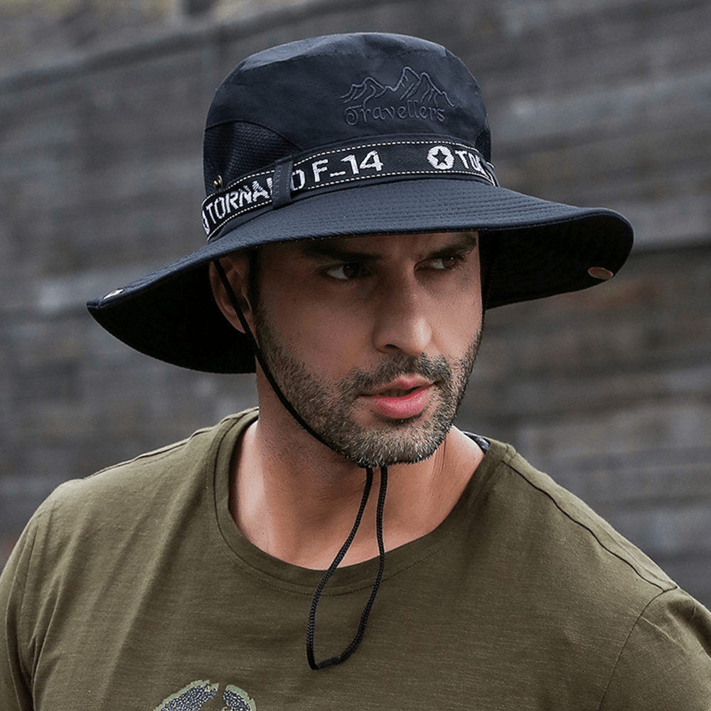 Men Outdoor Fishing Waterproof Quick-Drying Anti-Uv Visor Hats Mesh Breathable Bucket Hat - MRSLM
