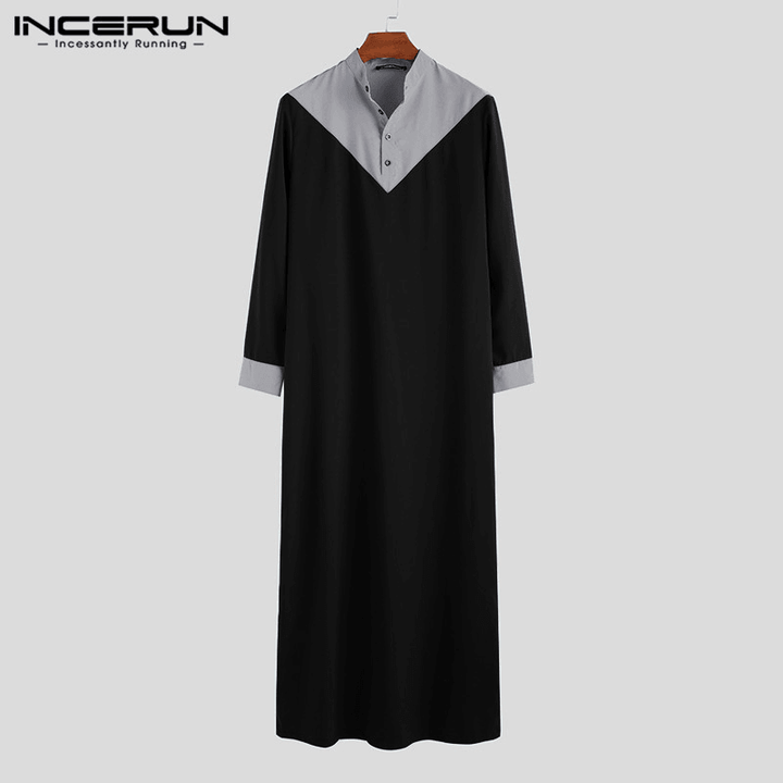 Mens Indian Style Stitching Long Robe Shirts - MRSLM