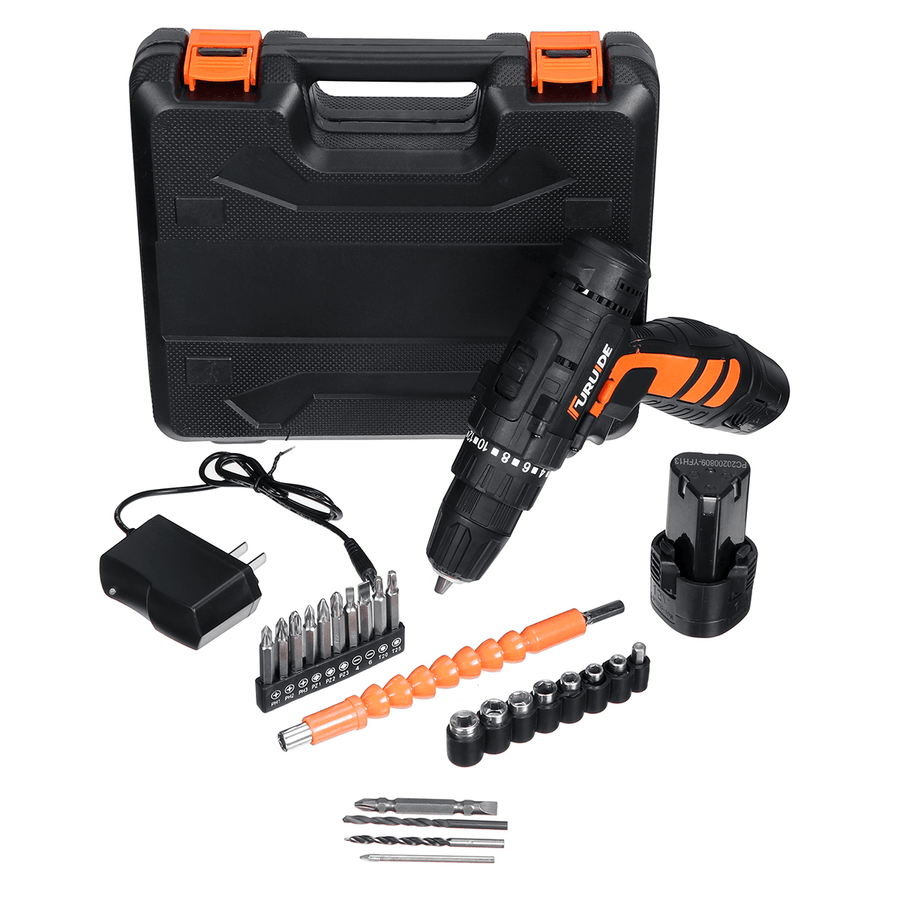 12V Electric Drill 2 Speed Electric Cordless Drill Electric Screwdriver Driver with Bits Set and Batteries - MRSLM