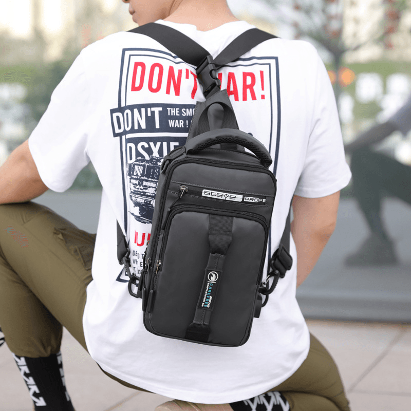 Men Nylon USB Charging Casual Outdoor Brief Chest Bag Shoulder Bag Backpack - MRSLM