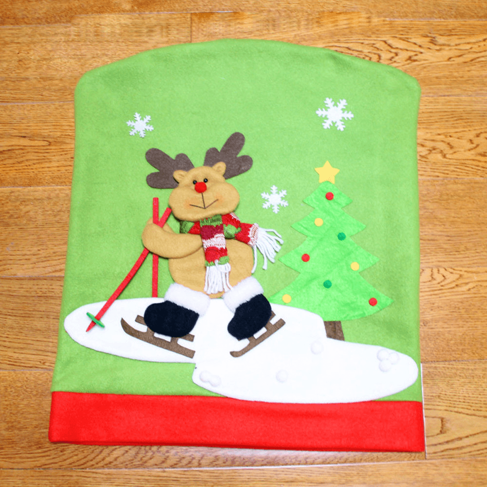 Christmas Chair Cover Cartoon Christmas Santa Claus Chair Back Cover Snowman Elk Ski Dinner Table Party Decorations - MRSLM