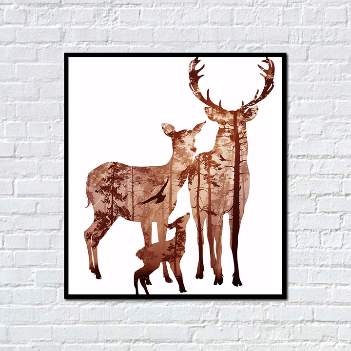 Miico Hand Painted Oil Paintings Simple Style Deer Family a Wall Art for Home Decoration Painting - MRSLM