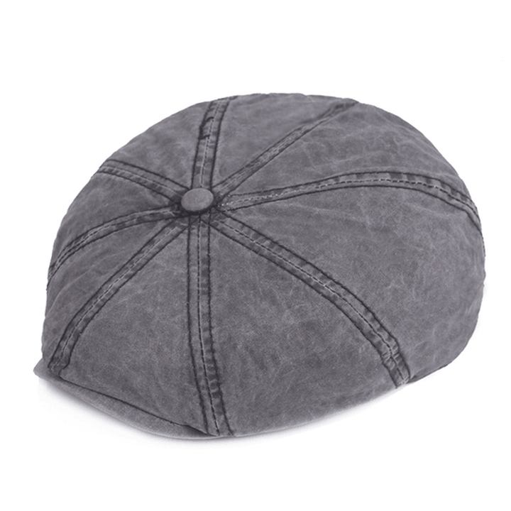 Mens Cotton Solid Sunscreen Newsboy Octagonal Hat - MRSLM