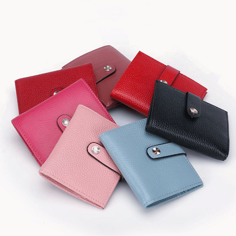 Women Hasp Short Wallets Genuine Leather Purse Card Holder Coin Bags - MRSLM