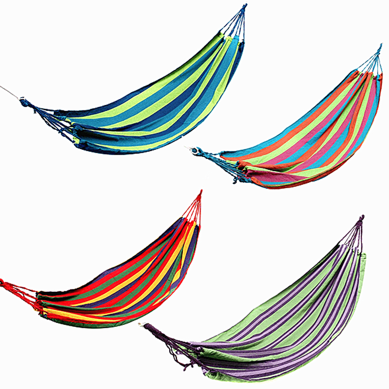 Outdoor Colorful Stripe Canvas Hammock Swing Lying Recline Bed for Camping Hiking Picnic - MRSLM