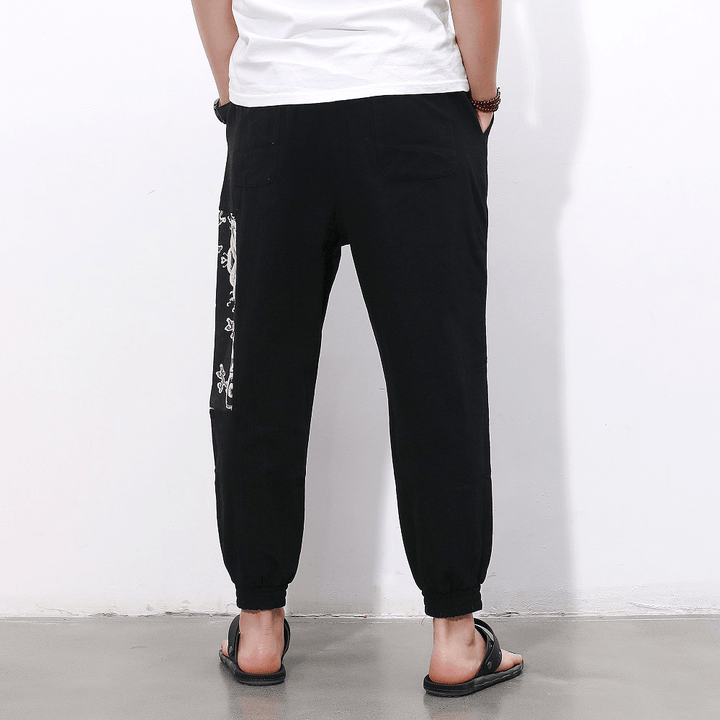 Chinese Style Cotton and Linen Nine Points Casual Pants Men - MRSLM