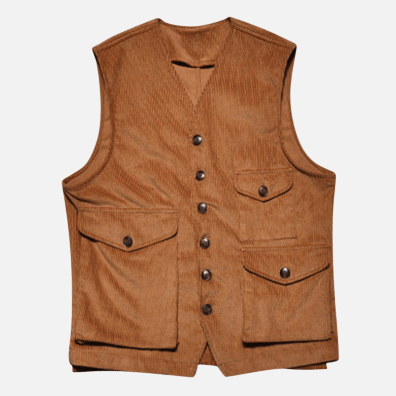 Mens Retro Corduroy Vest Multi Pockets Sleeveless Coat Tops - MRSLM