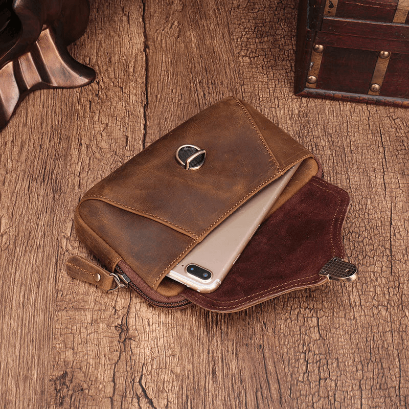 Men Genuine Leather Waterproof Large Capacity Phone Bag Cowhide Waist Packs Coin Purse - MRSLM