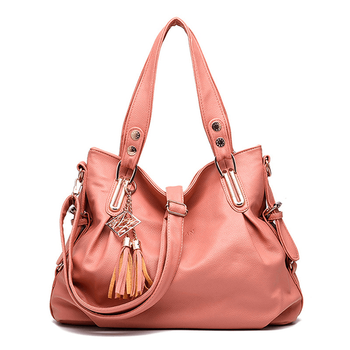 Women Faux Leather Tassel Soft Leather Handbag - MRSLM