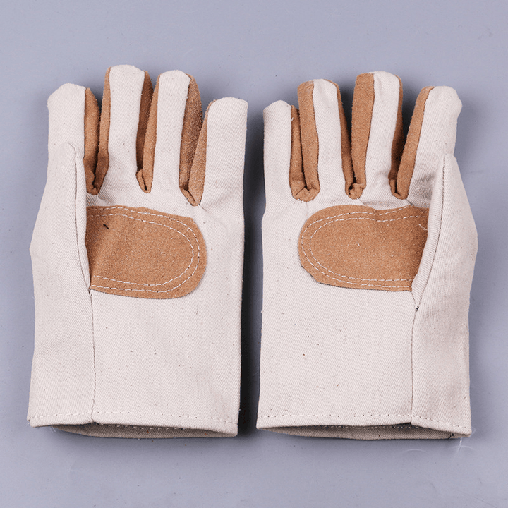 KALOAD 1 Pair Double Layer Thicken Canvas Work Welding Gloves Wearproof Non-Slip Security Labor Protection Gloves - MRSLM