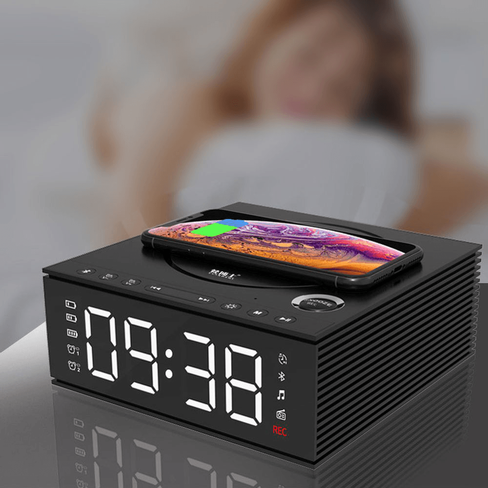 J21S Multifunctional Bluetooth Speaker Phone Wireless Charger FM Radio DIY Alarm Clock Music Record - MRSLM