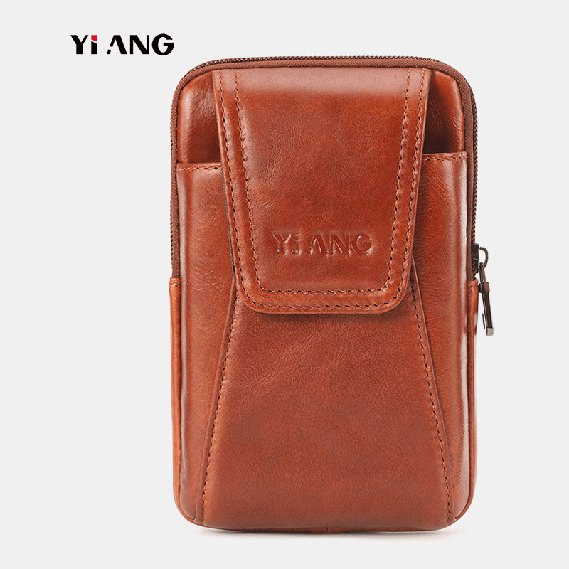 Men Genuine Leather Vintage Waist Bag Belt Bag Phone Bag - MRSLM