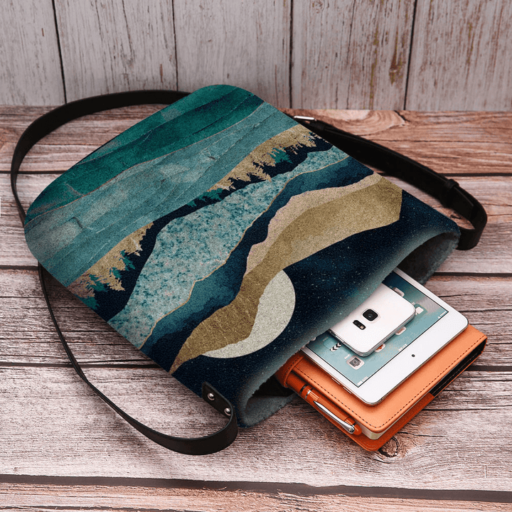 Women Felt Mountain Treetop Landscape Print Bag Crossbody Bag Shoulder Bag - MRSLM