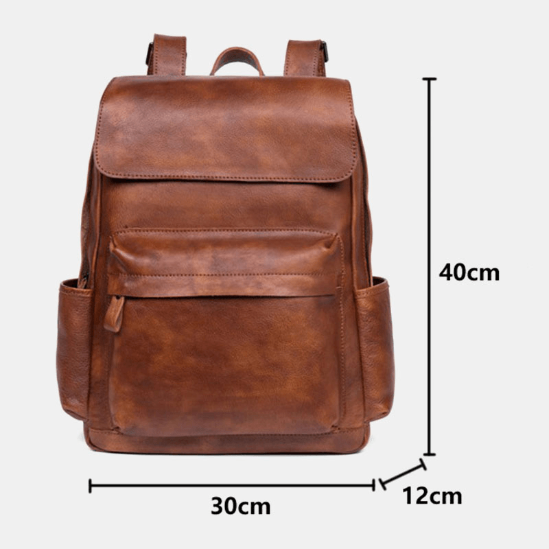 Ekphero Men Retro PU Leather Large Capacity 15.6 Inch Laptop Bag Backpack - MRSLM