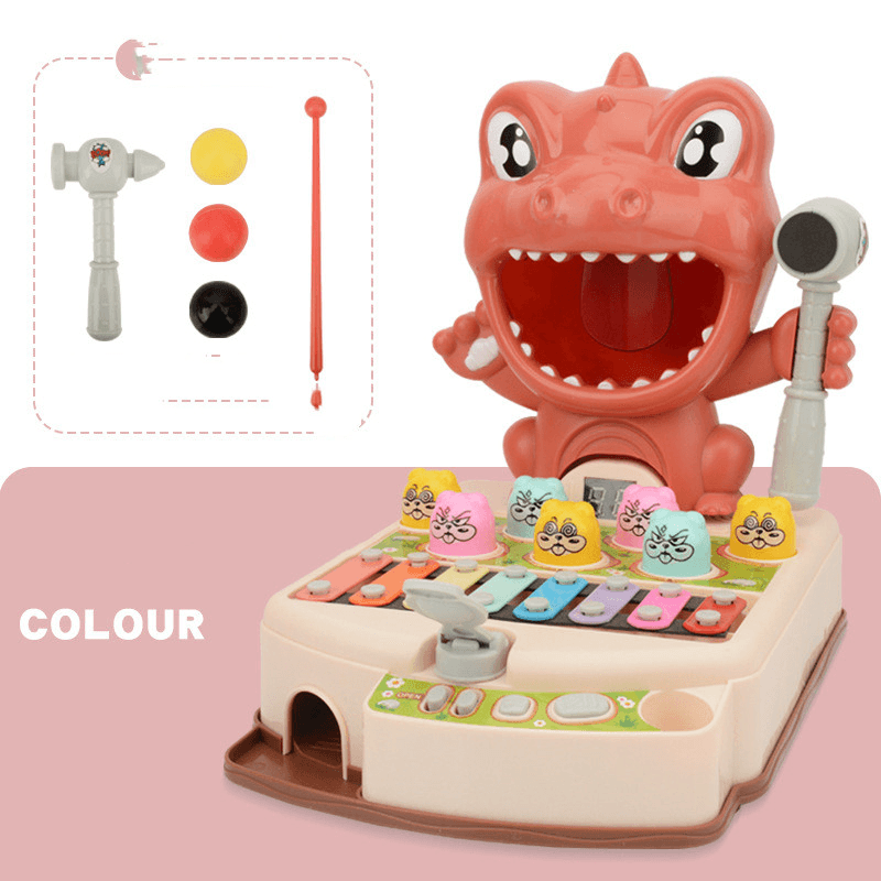 Children'S Educational Fun Electric Dinosaur Hitting Hamster Ejection Sound and Light Early Education Multifunctional Game Toy - MRSLM