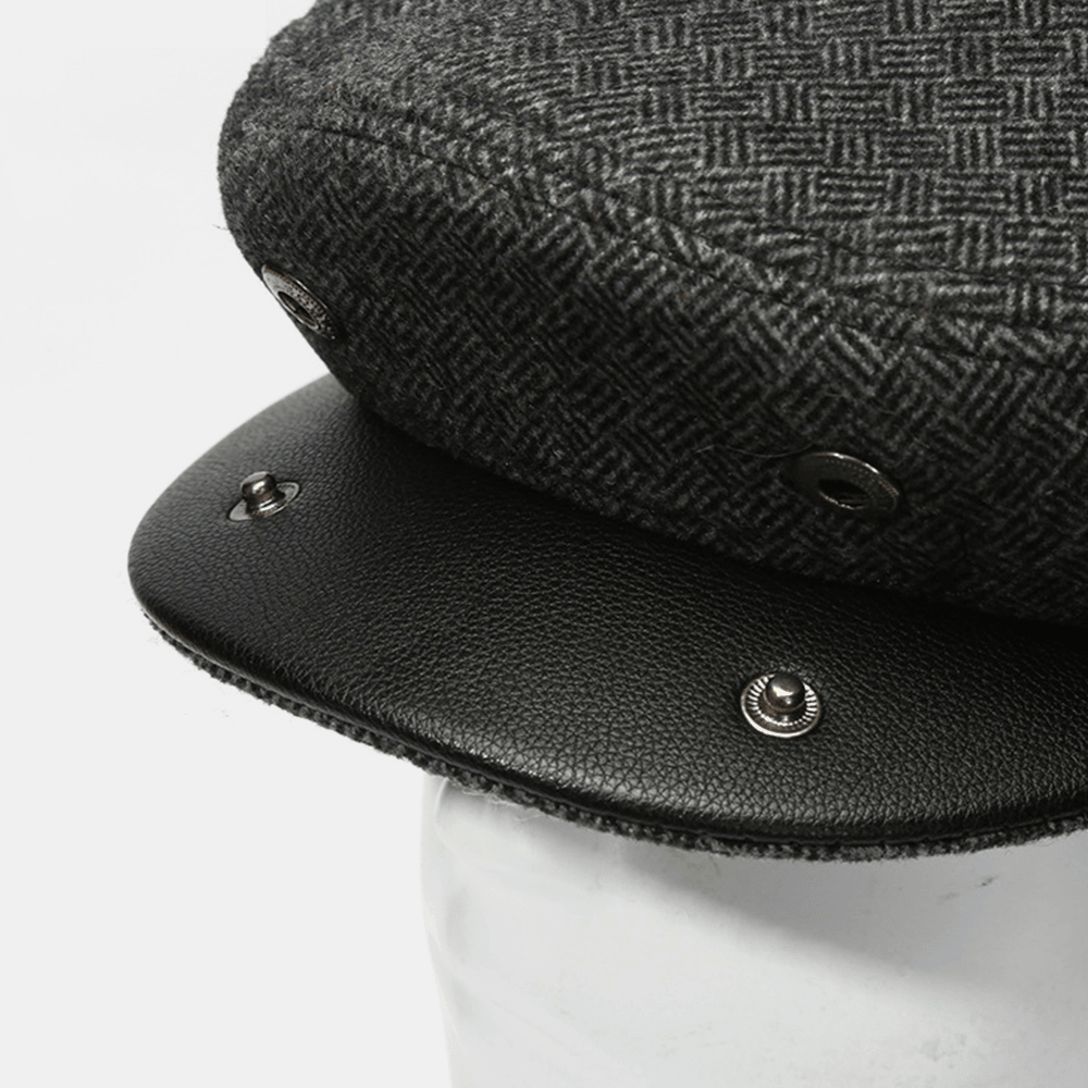 Men Woolen Felt plus Velvet Thicken Ear Protection Keep Warm Casual Forward Hat Beret Hat - MRSLM
