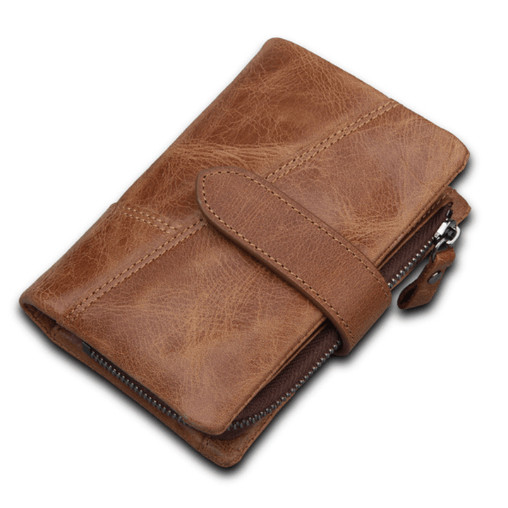 Men'S RFID Blocking Secure Wallet Leather Short Trifold Wallet with Detachable Coin Bag - MRSLM