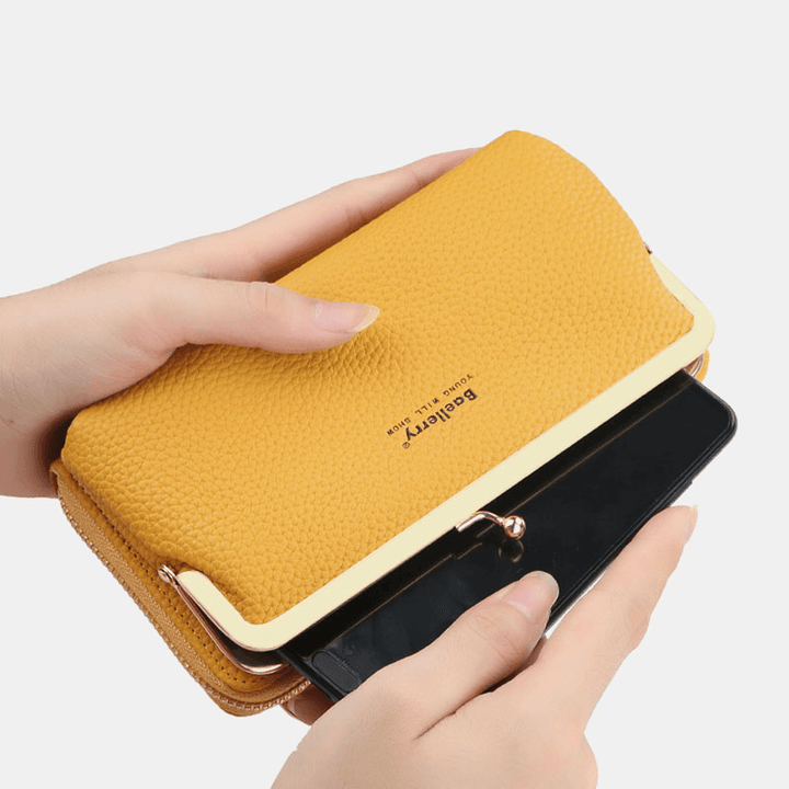 Women 8 Card Slots 6.5 Inch Phone Holder Solid Phone Bag Wallet - MRSLM