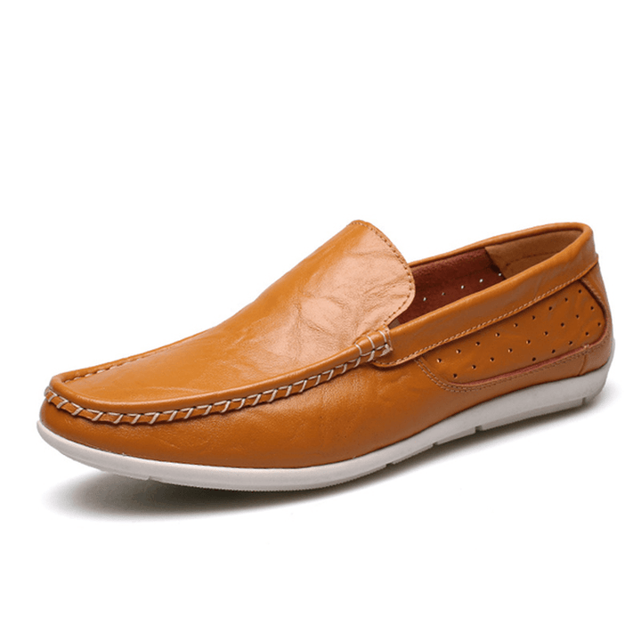 New Men Casual Outdoor Soft Comfortable Leather Slip on Flats Loafers Shoes - MRSLM