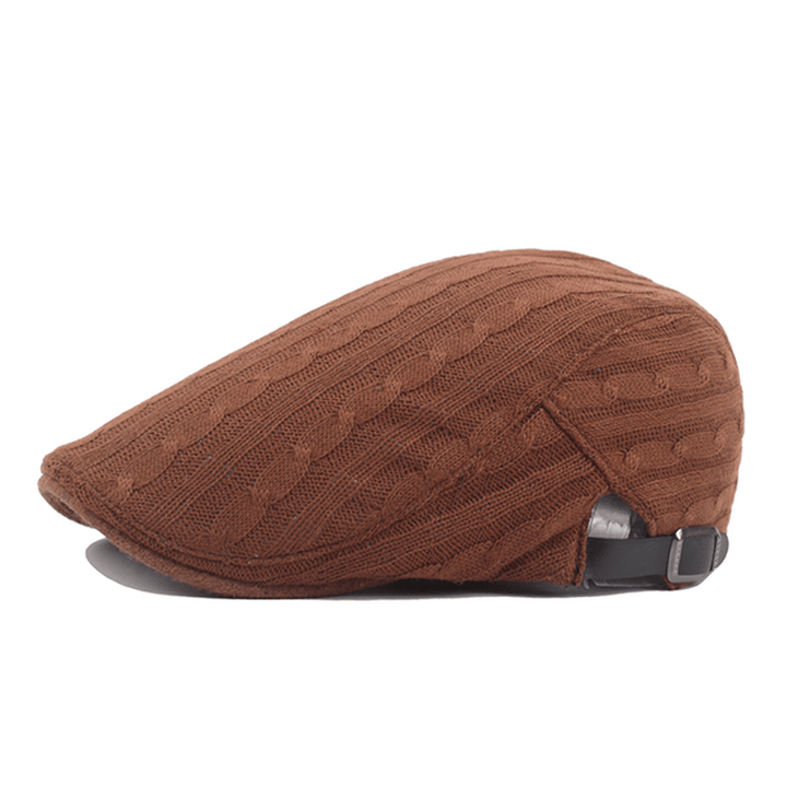 Mens Cotton Knitted Warm Beret Cap Buckle Adjustable Golf Sport Cabbie Forward Hat - MRSLM