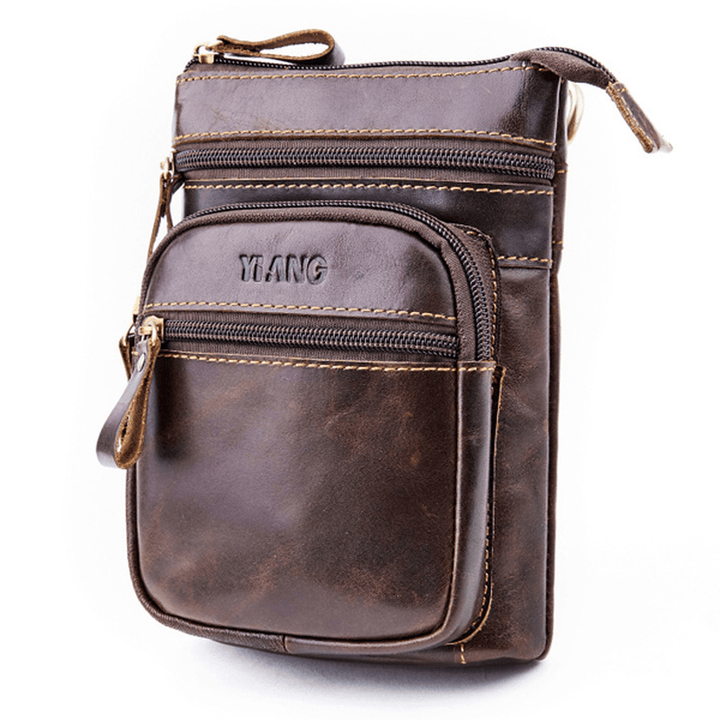 Men Phone Bag Multifunction Oil Wax Crossbody Bag Waist Bag - MRSLM