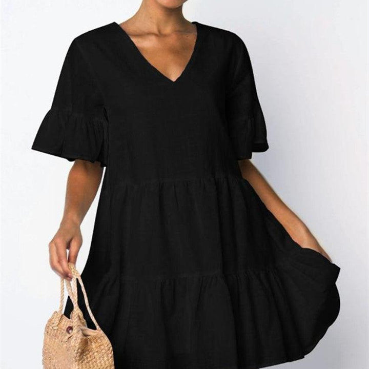 V-neck short sleeve skirt dress - MRSLM