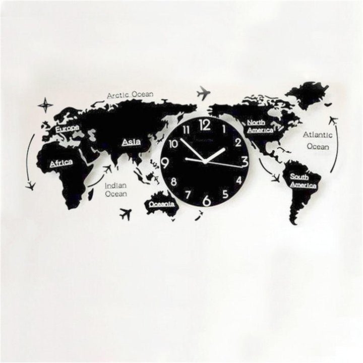 3D Wall Stickers World Map Clock 30*14 cm Living Room Home Bedroom Acrylic Decorative Personality Wall Clock - MRSLM