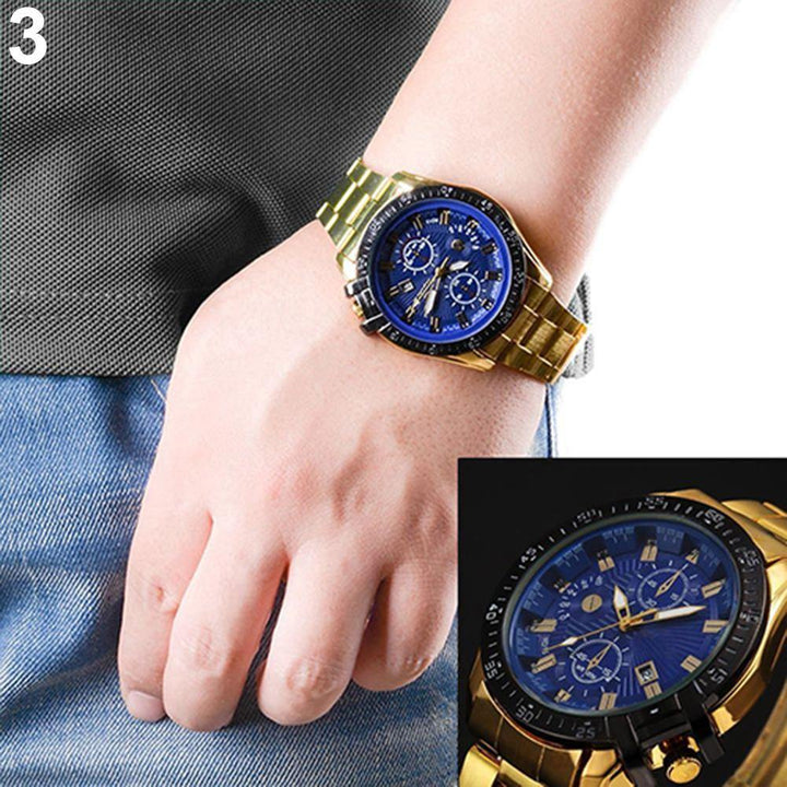 Men's Fashion Sport Stainless Steel Quartz Analog Wrist Watch Roman Numerals - MRSLM