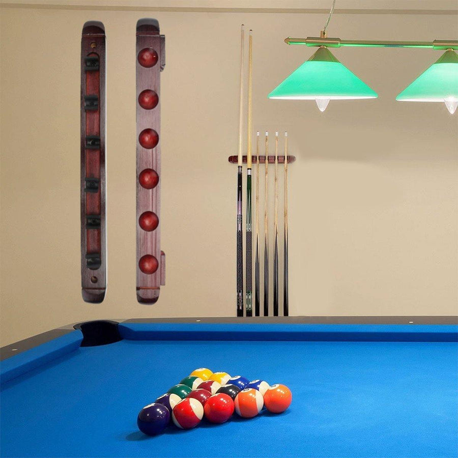 6 Clips Wooden Cue Rack Wall Mounted Pool Snooker Billiard Game Mahogany Decorations - MRSLM