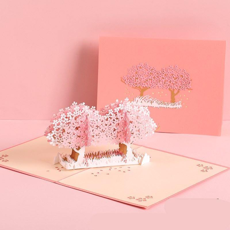 3D Laser Cut Handmade Sakura Kissing Lover Paper Invitation Greeting Card - MRSLM