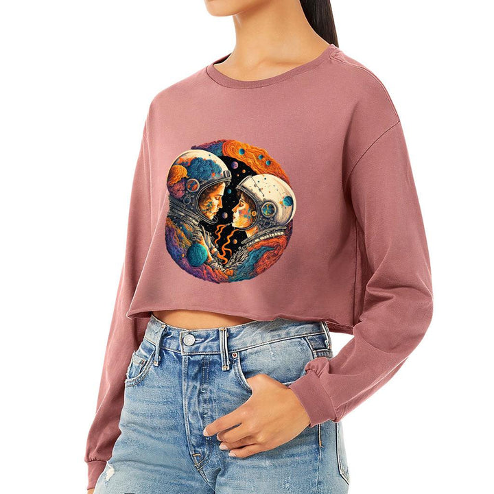 Love Astronaut Cropped Long Sleeve T-Shirt - Fantasy Women's T-Shirt - Art Long Sleeve Tee - MRSLM