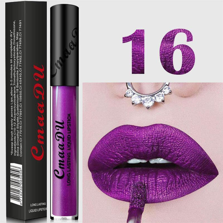 Cmaadu Metal Matte Lip Gloss Makeup Lipstick Sexy Sequin Waterproof Long Lasting Blue Cosmetic - MRSLM