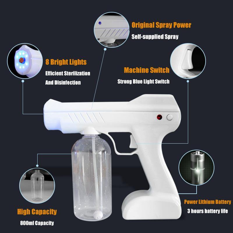 Blue Light Atomizing Spray Gun Handheld Wireless Atomizing Fogger Disinfection Sprayer Nano Sprayer Household Supplies - MRSLM