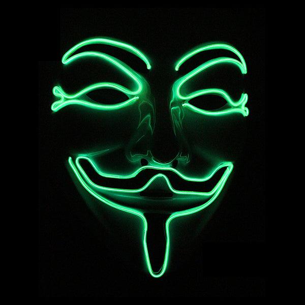 Halloween V-Vendetta Mask LED Luminous Flashing Face Mask Party Masks Light Up Dance Halloween Cosplay - MRSLM