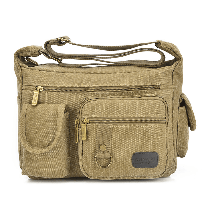 Large Capacity Men Casual Canvas Shoulder Messenger Bag Travel Crossbody Bag - MRSLM