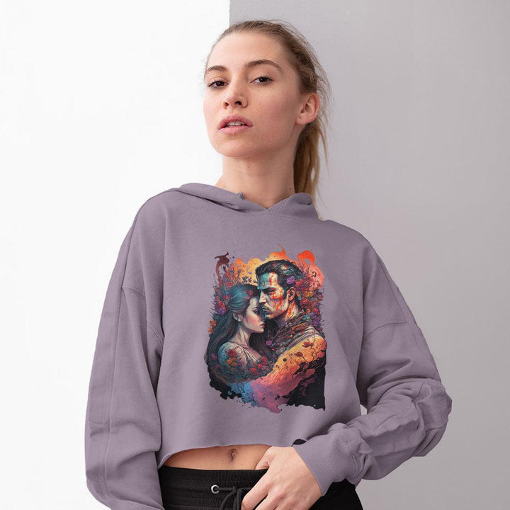 Floral Print Women's Cropped Hoodie - Love Cropped Hoodie - Graphic Hooded Sweatshirt - MRSLM